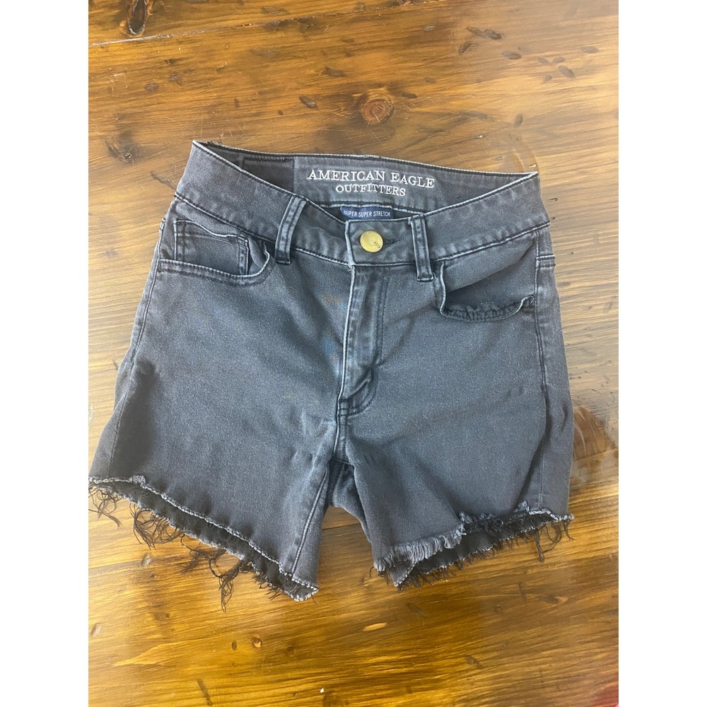 American Eagle Hi-Rise Shortie Black Denim Shorts‎ Super Super Stretch SKU F106